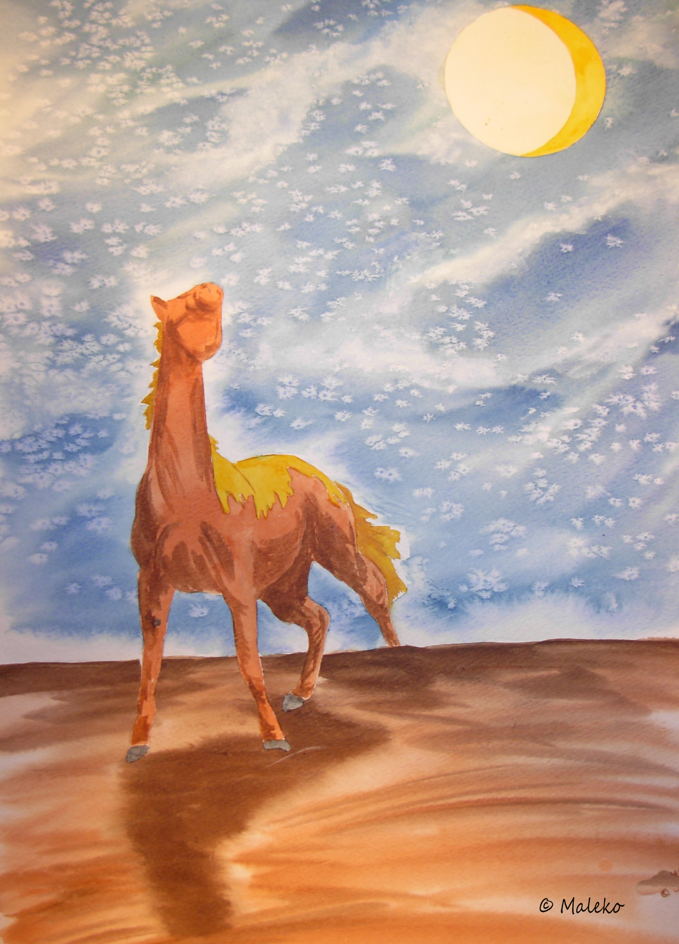 "Moonlight" Watercolor 12x16 inches ©Maleko