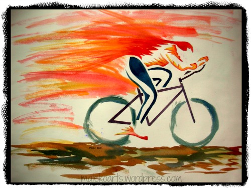 "Cycling Flame" Â©2013  18x24 Watercolors (from the vault)