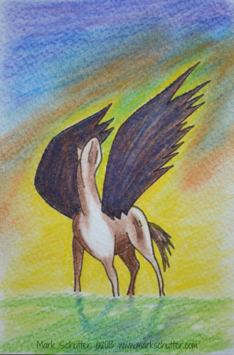 "Give Me Wings"  Mark Schutter Â©2013 Colored Pencils and Pastels  4x6 inches
